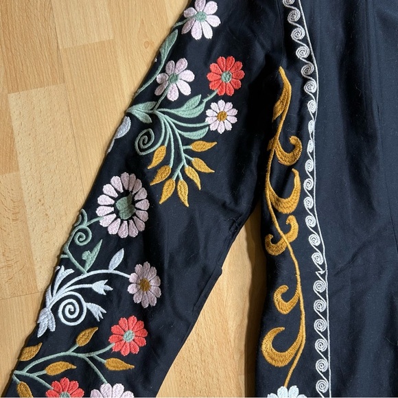 Ruby Yaya Floral Embroidered Long Line Black Jacket Boho Cottagecore - Picture 10 of 12